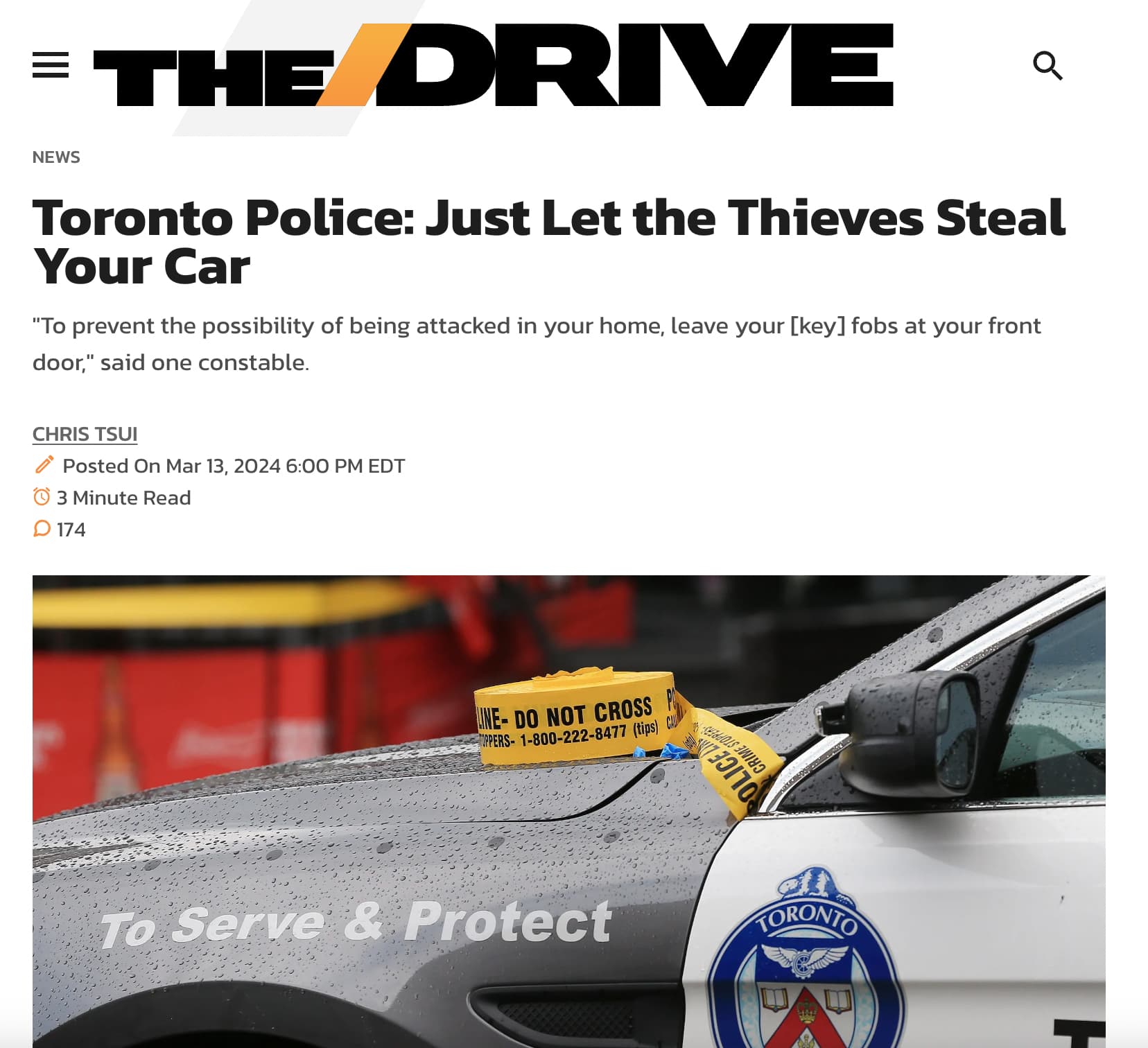 Toronto Police - News The Drive Toronto Police Just Let the Thieves Steal Your Car